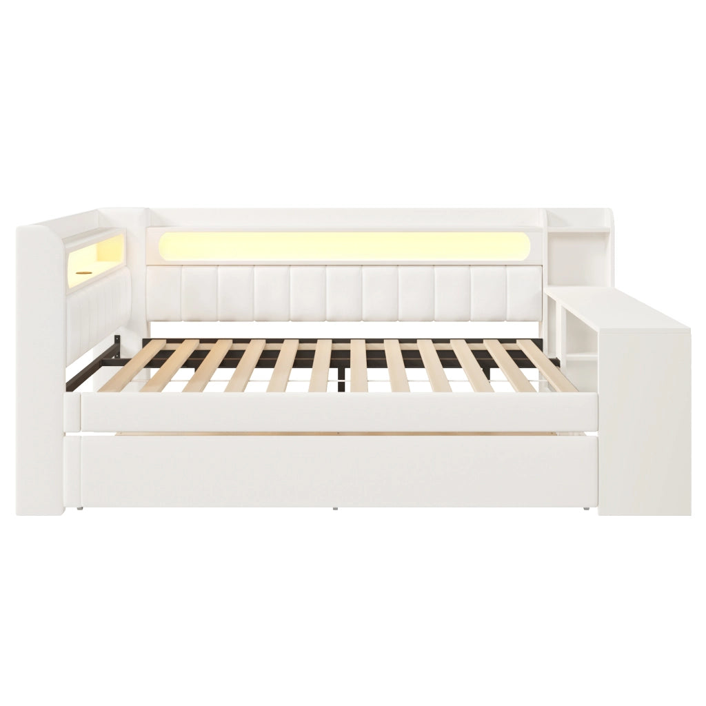 Letto Divano 140×200 cm; Letto Matrimoniale con Letto Estraibile; USB; LED e Scrivania; senza Materasso