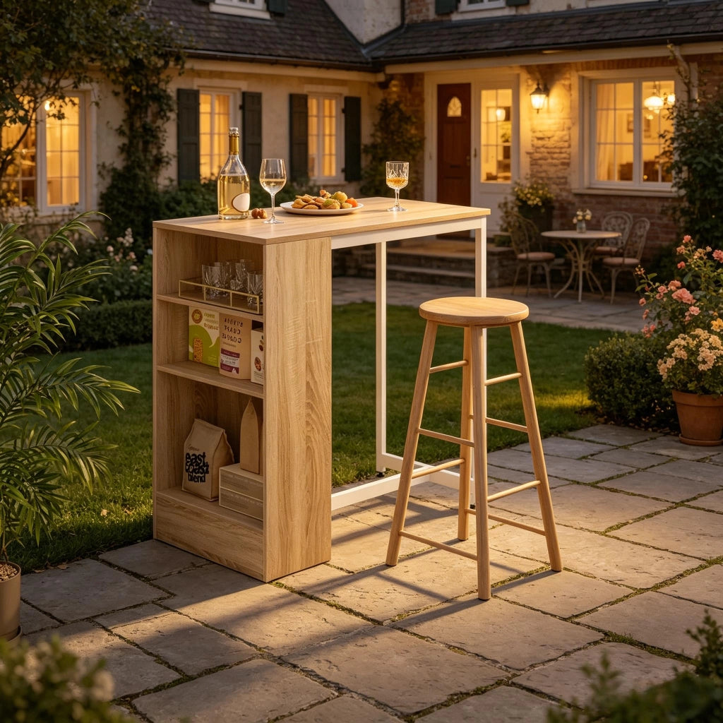 Tavolo da bar con scaffale portabottiglie e portabicchieri a 3 ripiani per cucina 91 × 49 × 91 cm