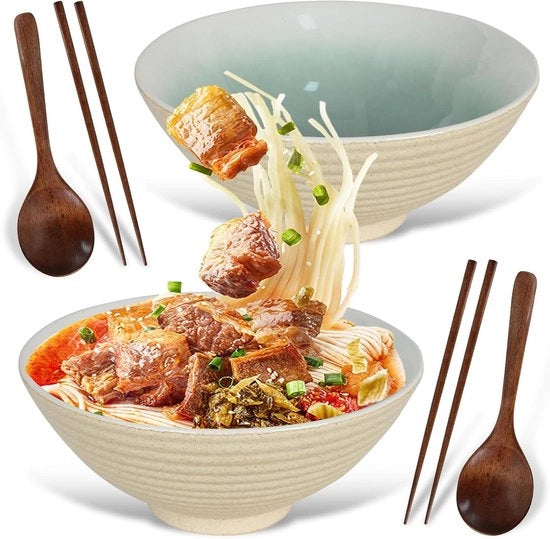 Set di pentole in ceramica con cucchiai e cucchiai per slatini - 1200 ml, ideale per zuppe di noodles, insalate e altro
