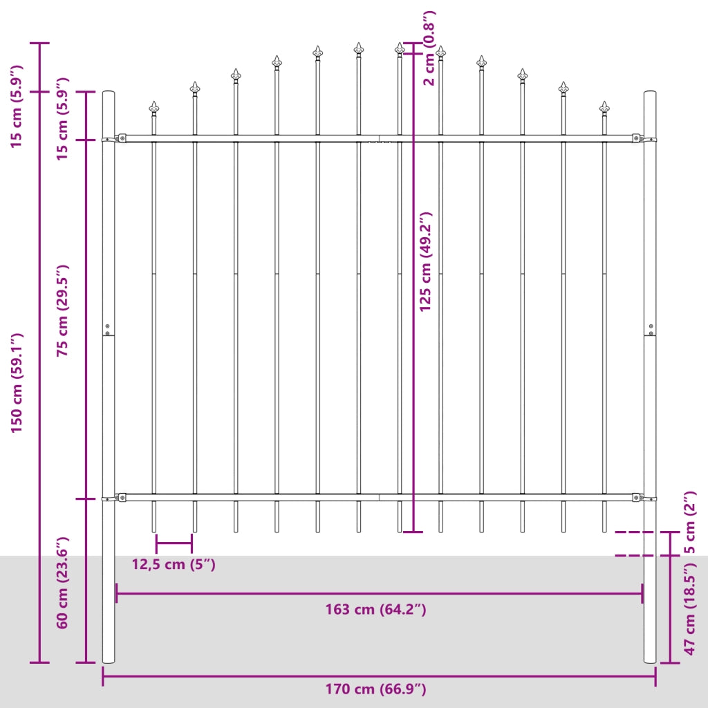 Recinzione da Giardino  con Parte Superiore ad Arco Bianca 8,5x1,25 m in Acciaio