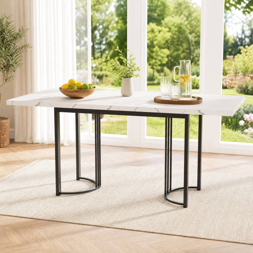 Tavolo da pranzo allungabile 140-179,5x80 cm in MDF e metallo, bianco e nero
