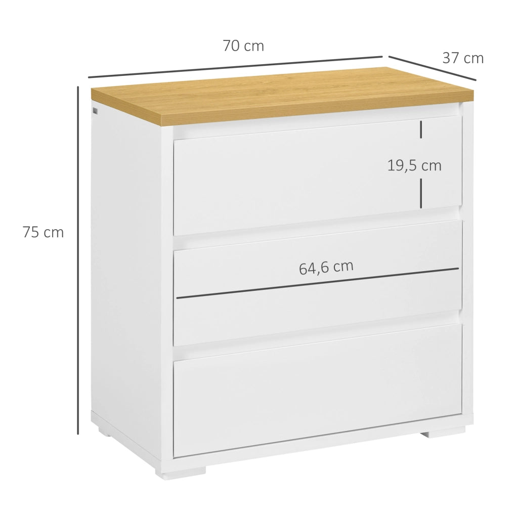 Cassettiera 3 Cassetti ¨C Xylo ¨C Bianca Senza Maniglie Stile Moderno 70x37x75 cm