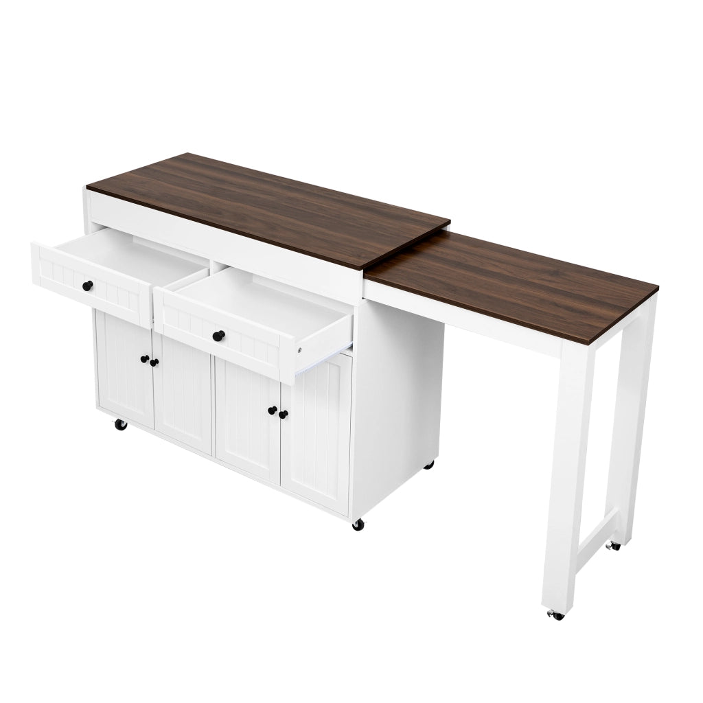Carrello da Cucina con Piano Estensibile e Vani Contenitivi su Ruote per Cucina in MDF 112-180;5×45×92;2 cm Bianco