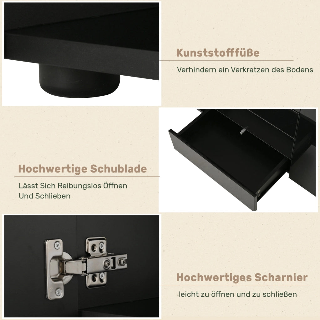Sideboard moderno nero lucido con LED e USB
