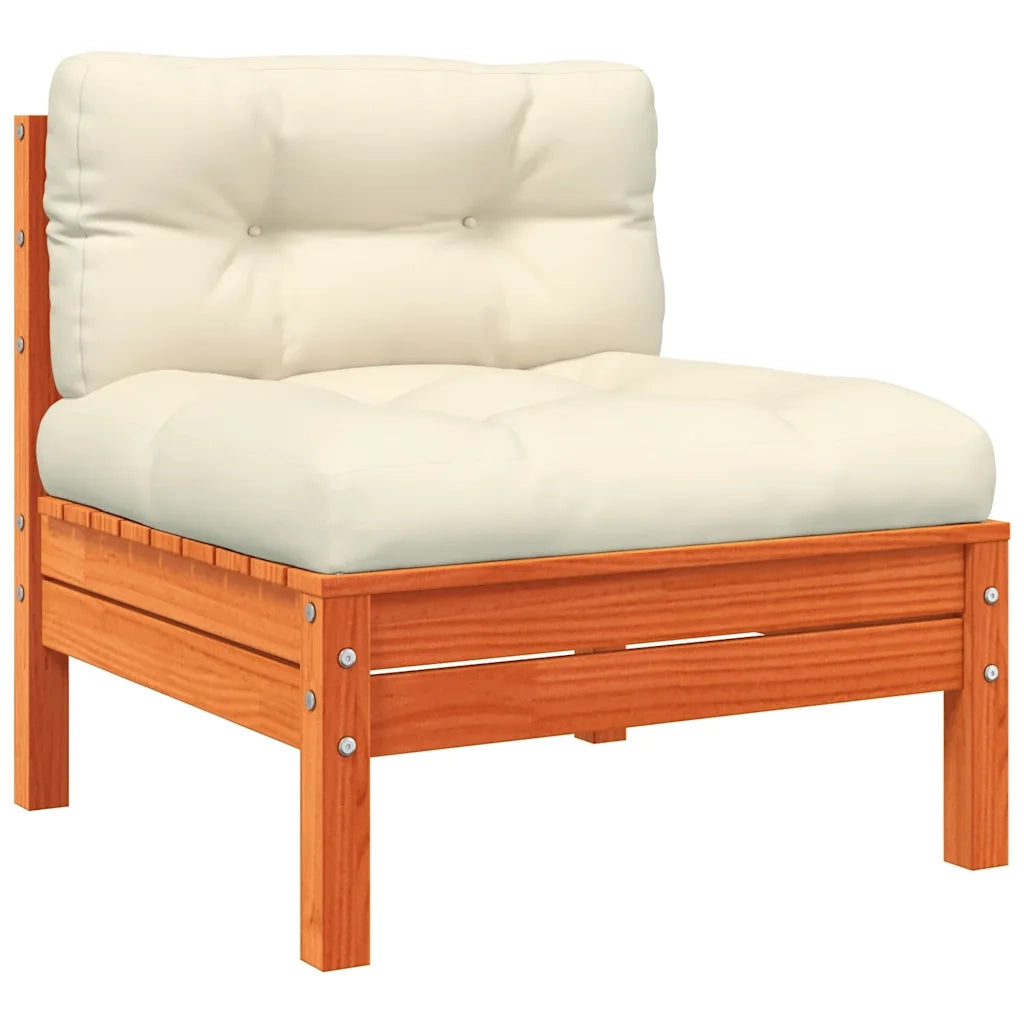 Divano Giardino Senza Braccioli Cuscini 2pz-Sofa da giardino Marrone Cera Pino