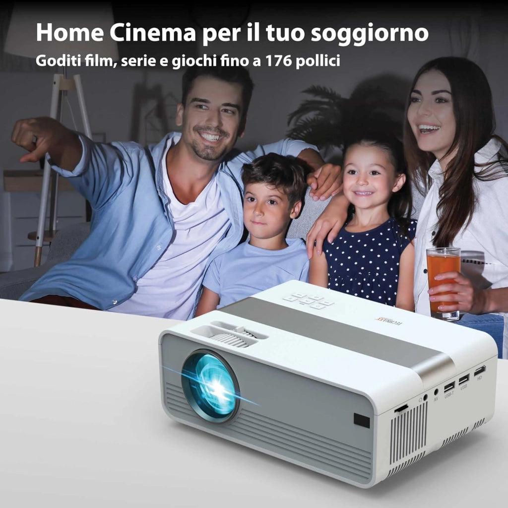 Mini-LED HD Proiettore – Videoproiettore Portatile con Risoluzione HD 720P, Schermo 176", LED 40.000h, HDMI/USB/VGA/AV/microSD – Ideale per Home Cinema, Giochi e Presentazioni - TX-127