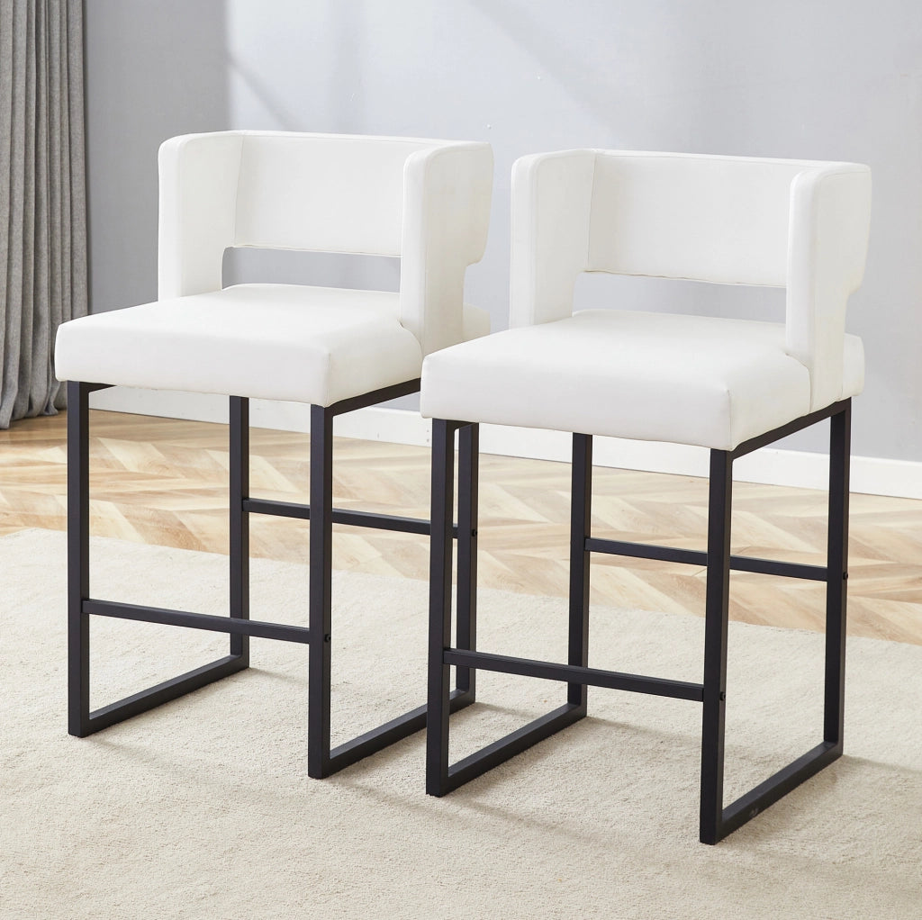 Sgabello da bar 91.4 cm con seduta imbottita; gambe in metallo; PU bianco e nero