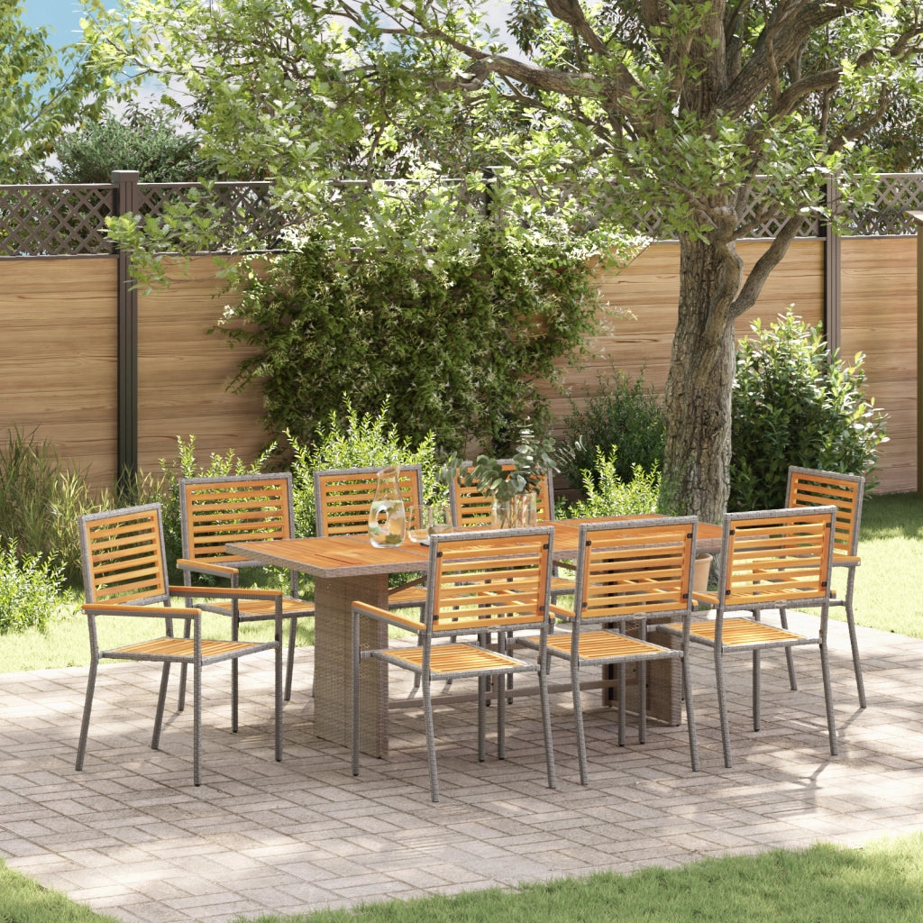 Set da Pranzo da Giardino  9 Pezzi Grigio Polyrattan Acacia