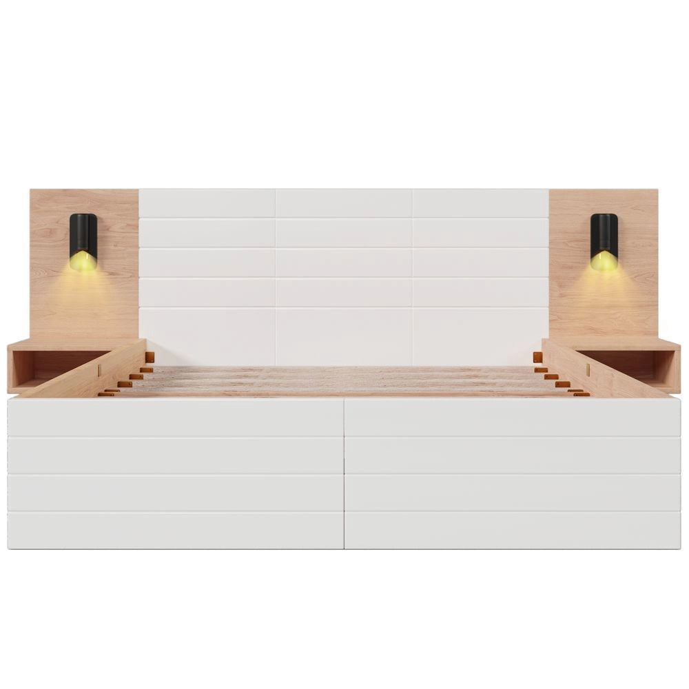 Letto matrimoniale con comodini - Xylo - 160x200 cm - Bianco - Luci di lettura e ricarica USB