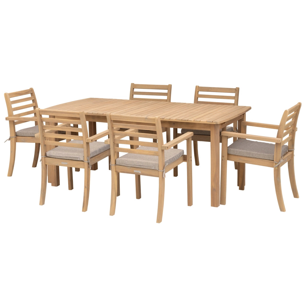 Set di mobili da giardino allungabili 180/240cm PADAR in legno di acacia 8 posti - cuscini sabbia