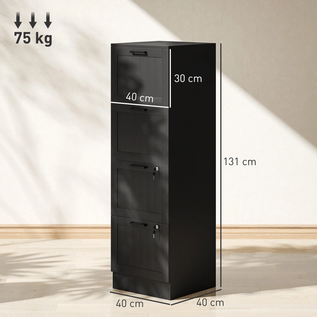 Cassettiera Portadocumenti a 4 Cassetti 40x40x131 cm 2 Serrature in Legno Nero