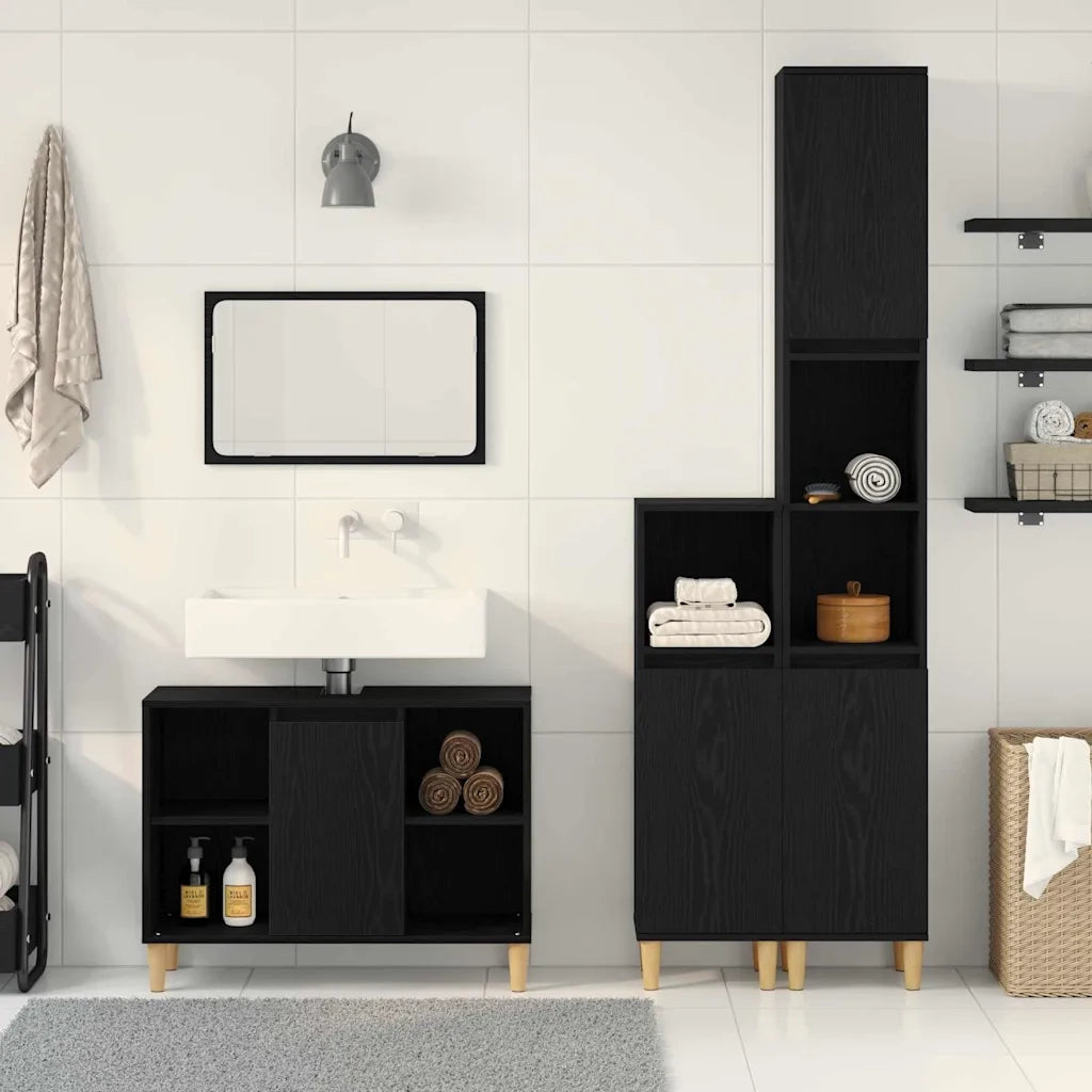 Set di mobili per il bagno 3 pcs Nero Legno multistrato 3332584