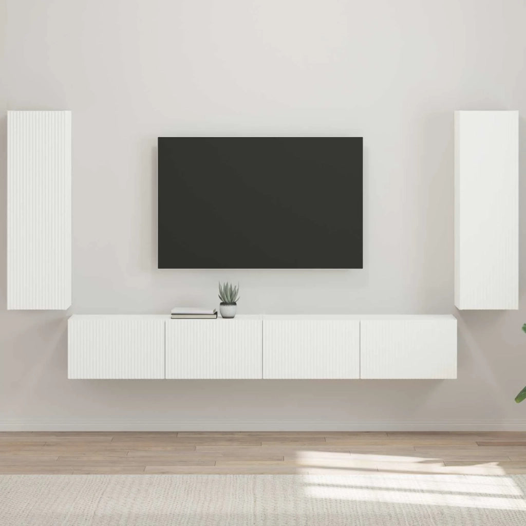 Set di Mobiletto da TV a Parete 4 pcs Bianco Lucido