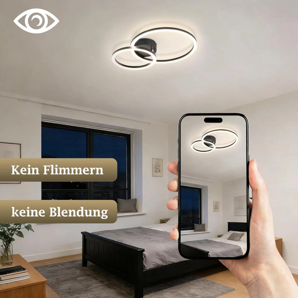 ZMH Plafoniera moderna 2 anelli LED nero 23W 4000K per soggiorno cucina camera da letto ufficio