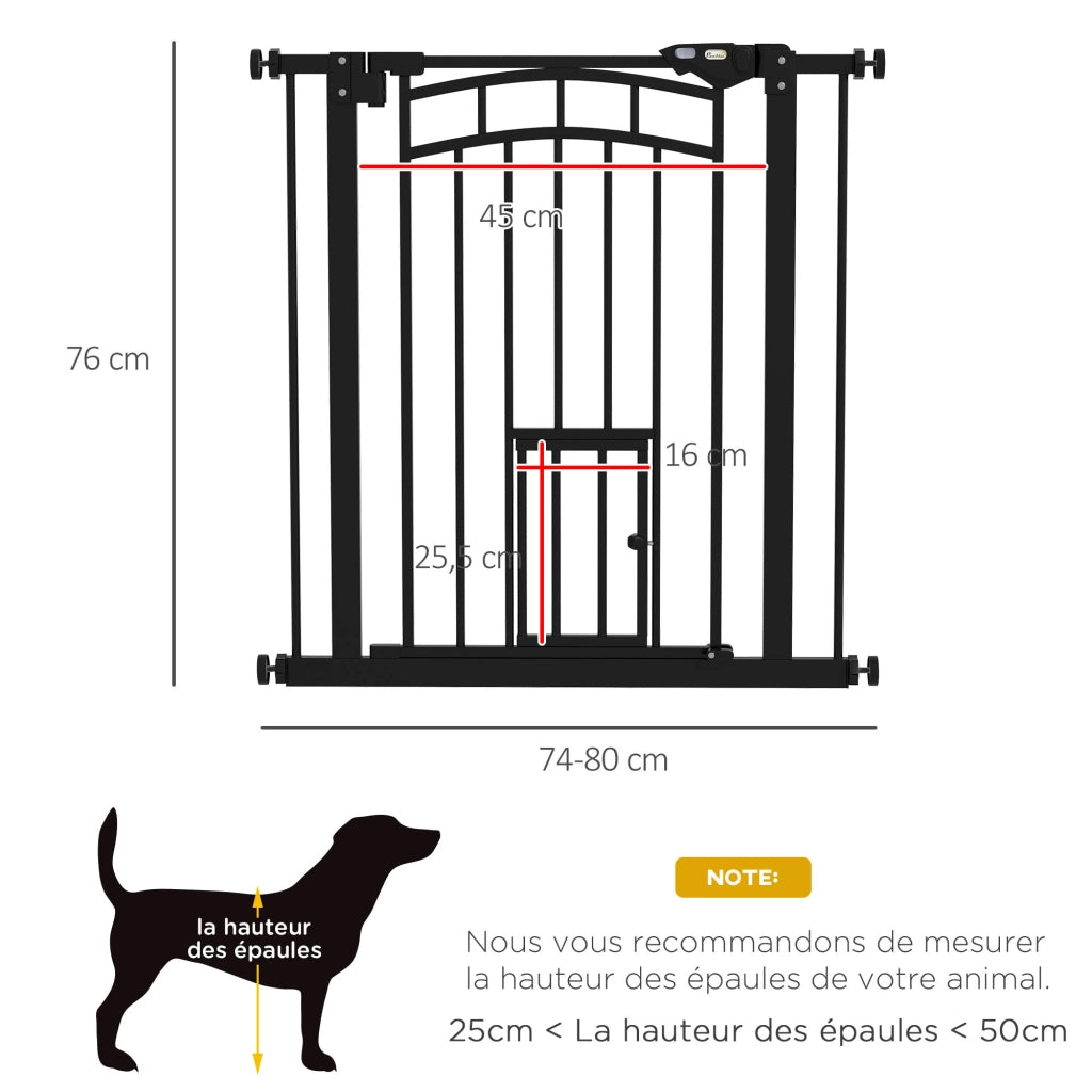 Barriera per animali porta chiusura automatica senza fori ¨C zephmum ¨C acciaio nero 74-80 cm