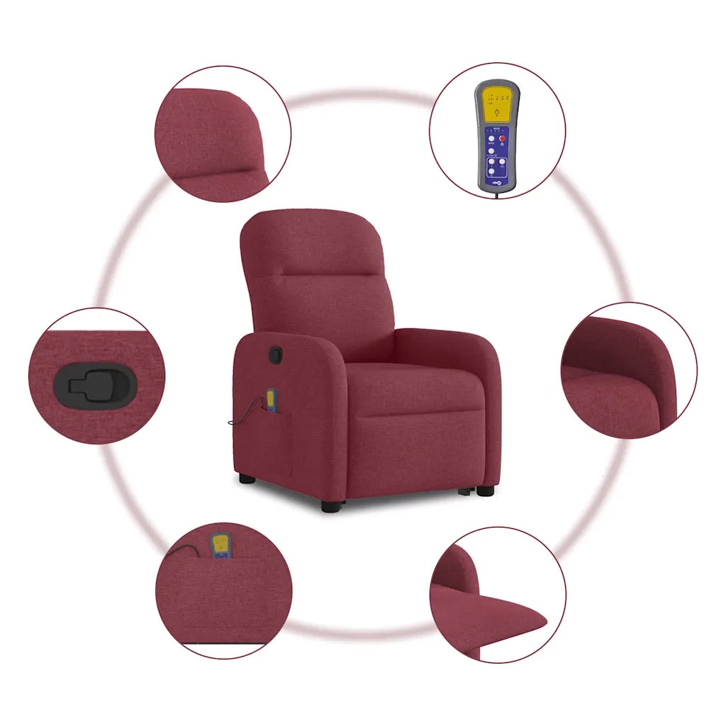 Poltrona | Sedia Relax Alzapersona Massaggio Reclinabile Rosso Vino Tessuto