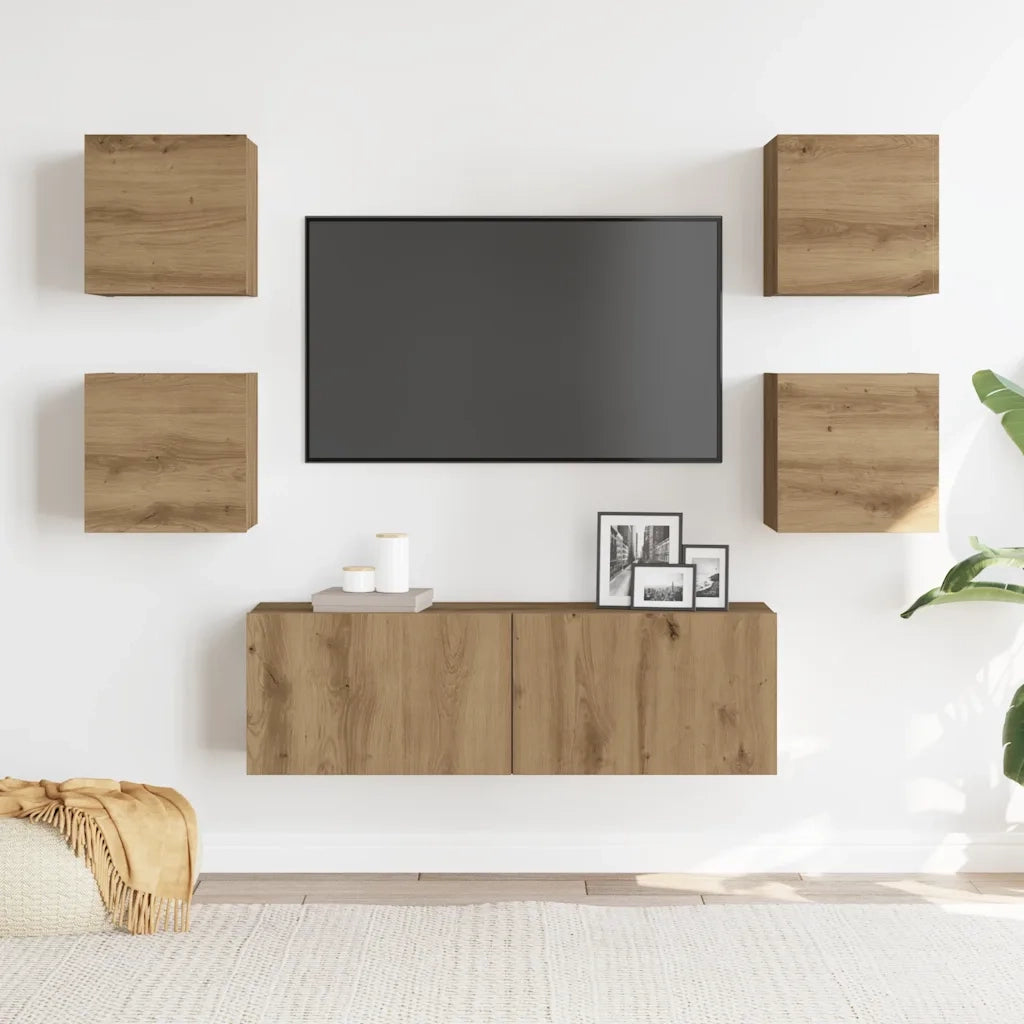 Set Mobile TV 5 pz Montato a Parete Rovere in Legno Multistrato