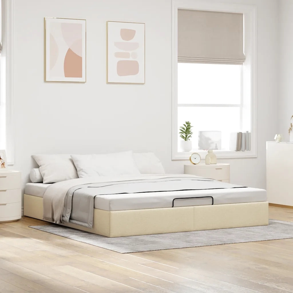 Struttura Letto Pouf senza Materasso Crema 200x200cm in Tessuto