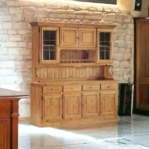 Credenza cristalliera 4 porte in legno di pino colore miele con vano