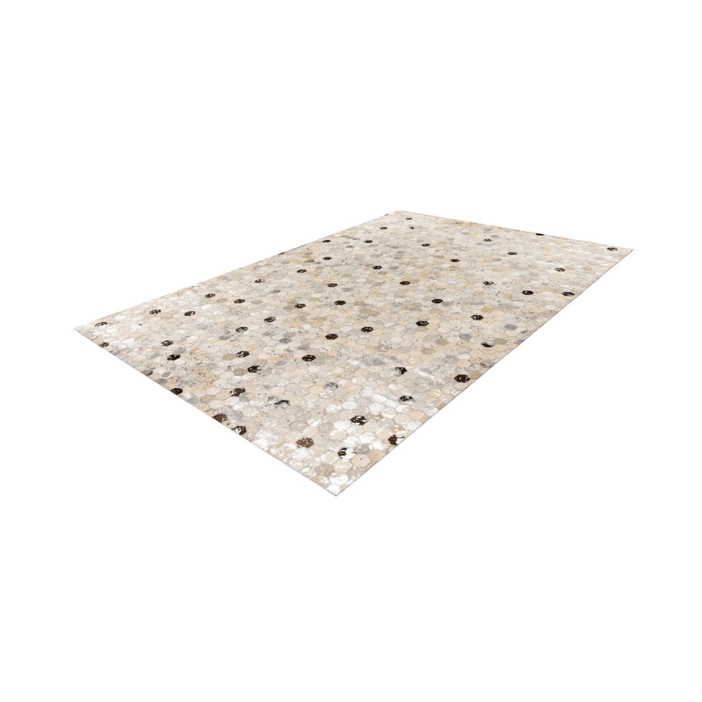 Tappeto di design Ravi 400 in pelle argento e grigio