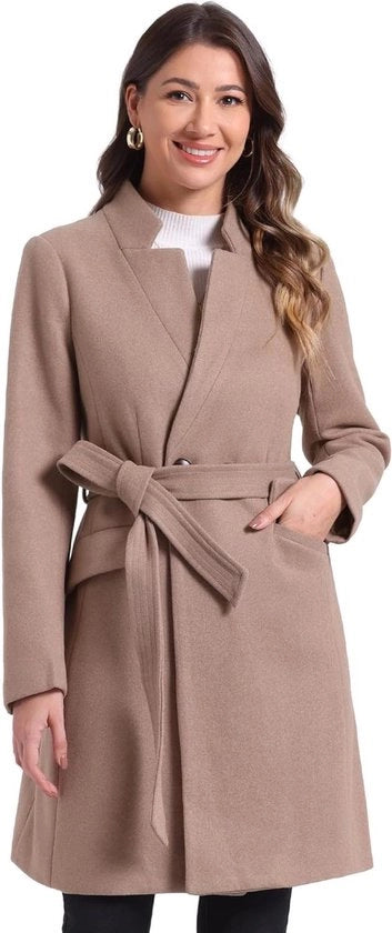 Pantaloni da donna lunga con colletto in rialzo e cintura vintage in stile elegante