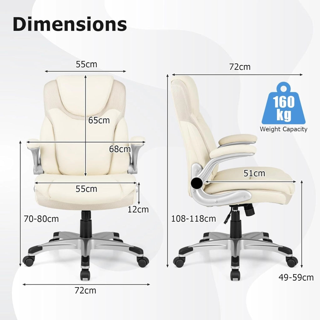 Sedia da ufficio ergonomica con altezza regolabile (49-59 cm), braccioli, schienale e funzione altalena, sedia per computer con rotella girevole a 360 gradi per casa e ufficio, FE43880ZKDE
