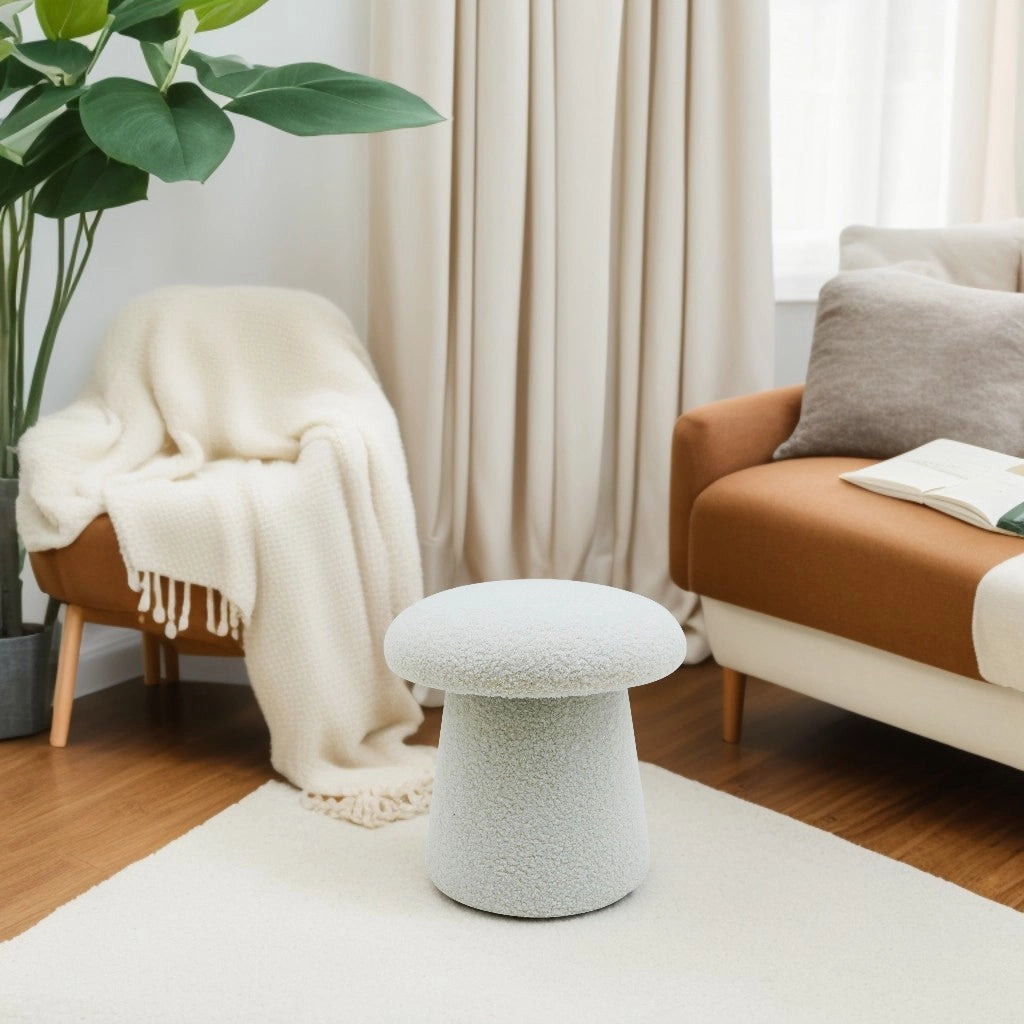 Marvin Pouf in Tessuto Teddy Morbido MUSHY Poggiapiedi Sgabello Imbottito di Design Moderno a Fungo per Camera da Bianco