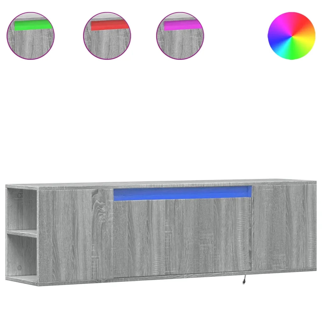 Mobile TV a Parete con Luci LED-Mobile TV a Muro Grigio Sonoma 135x31x39,5 cm