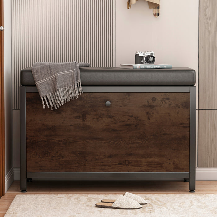 Armadio per scarpe con seduta, capiente, ripostiglio apribile, ripiano in legno, stile retrò