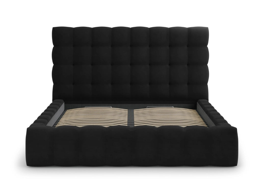 Cosmopolitan Design - Letto a cassettone con testiera "Bali" 160x200cm in velluto nero 