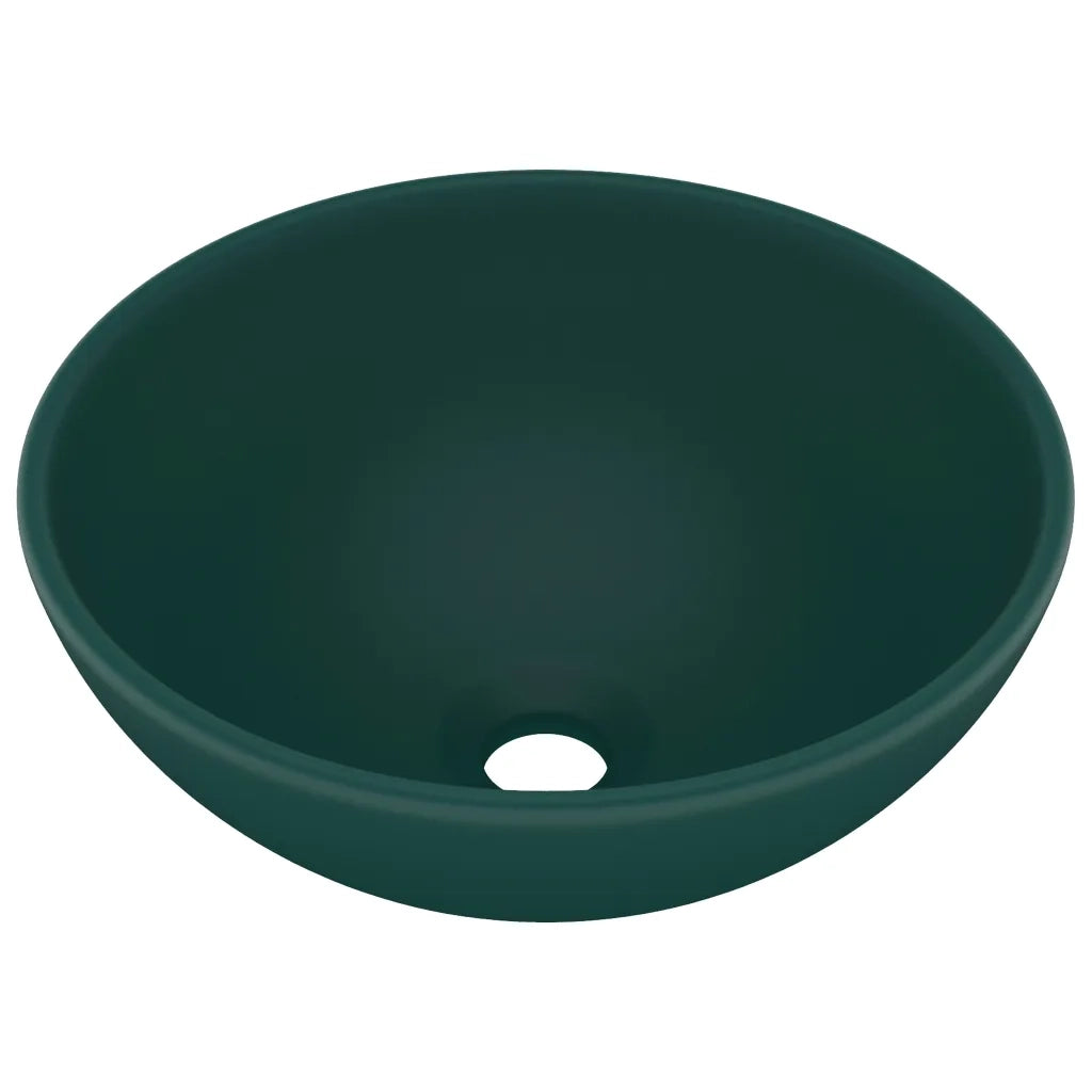 Lavandino Lusso-Lavabo-Lavello Rotondo Verde Scuro Opaco 32,5x14 cm Ceramica