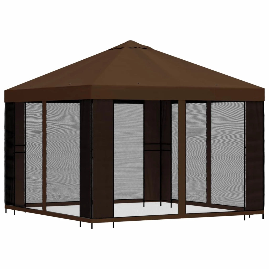 Gazebo da giardino con pareti laterali 3 x 3 m Marrone