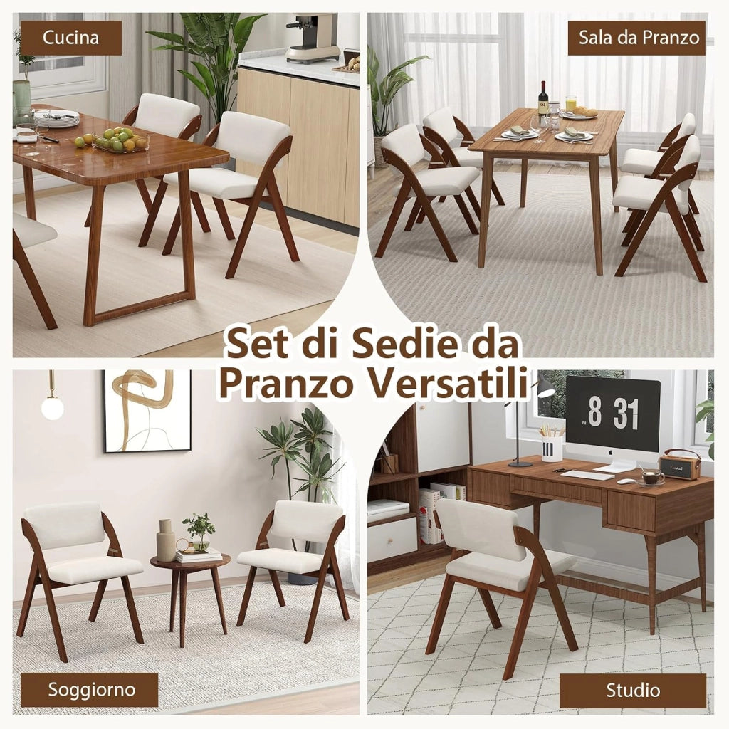 Set 2 Sedie da Pranzo, Sedia da Cucina Pieghevole con Gambe in Legno di Gomma, Sedile e Schienale Imbottiti, Sedia Portatile per Casa Ufficio Matrimonio, Portata 160 kg (Marrone)