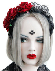Benda per capelli con corona di rose - Fascia per Halloween - Benda gotica - Accessori per costume - Decorazione per festival - Disegno di velluto nero