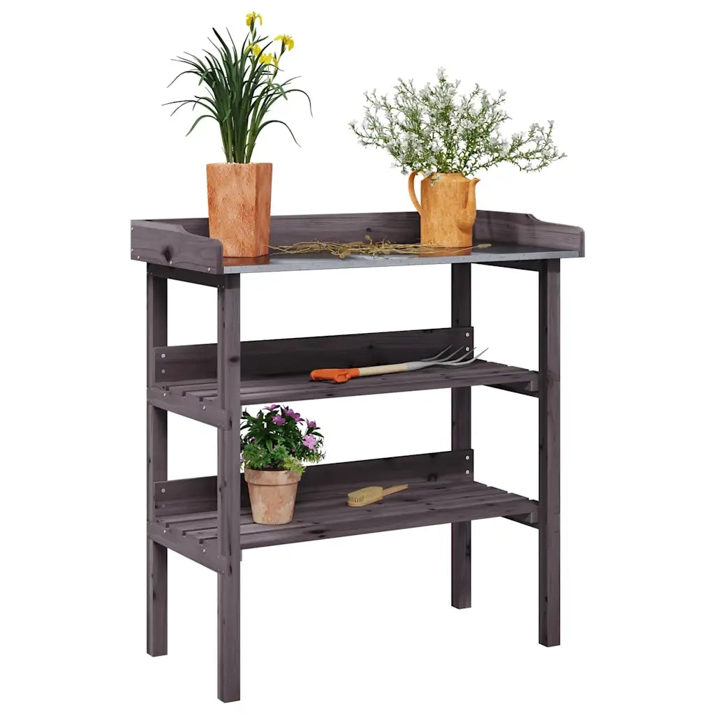 Tavolo Piante Ripiani Grigio 78x38x,82,5cm Legno Massello Abete CFW3098983