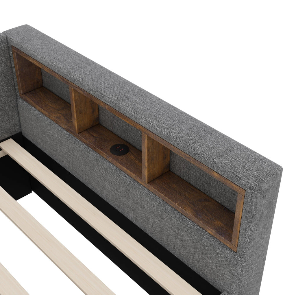Letto estraibile 90x200 cm grigio con LED, USB-C e vani contenitore