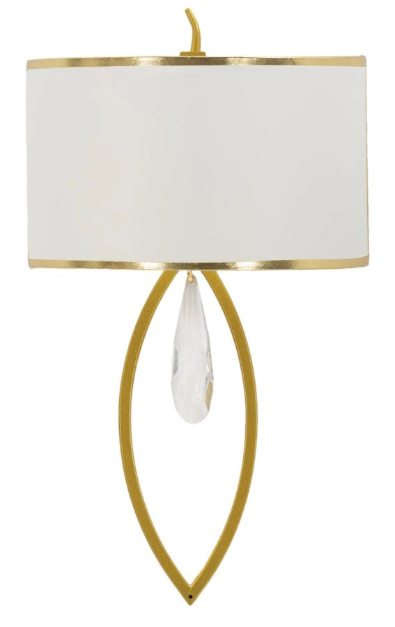 Lampada da Muro Vienna 16x15x50 cm in Ferro e Tessuto Oro e Bianco