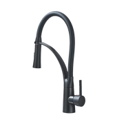 JANA | Rubinetto cucina girevole flessibile in acciaio inox nero opaco|Rubinetto miscelatore arco alto|Rubinetto alta pressione 360° 2 attacchi gastro