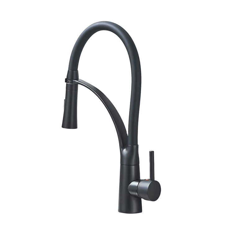 JANA | Rubinetto cucina girevole flessibile in acciaio inox nero opaco|Rubinetto miscelatore arco alto|Rubinetto alta pressione 360° 2 attacchi gastro