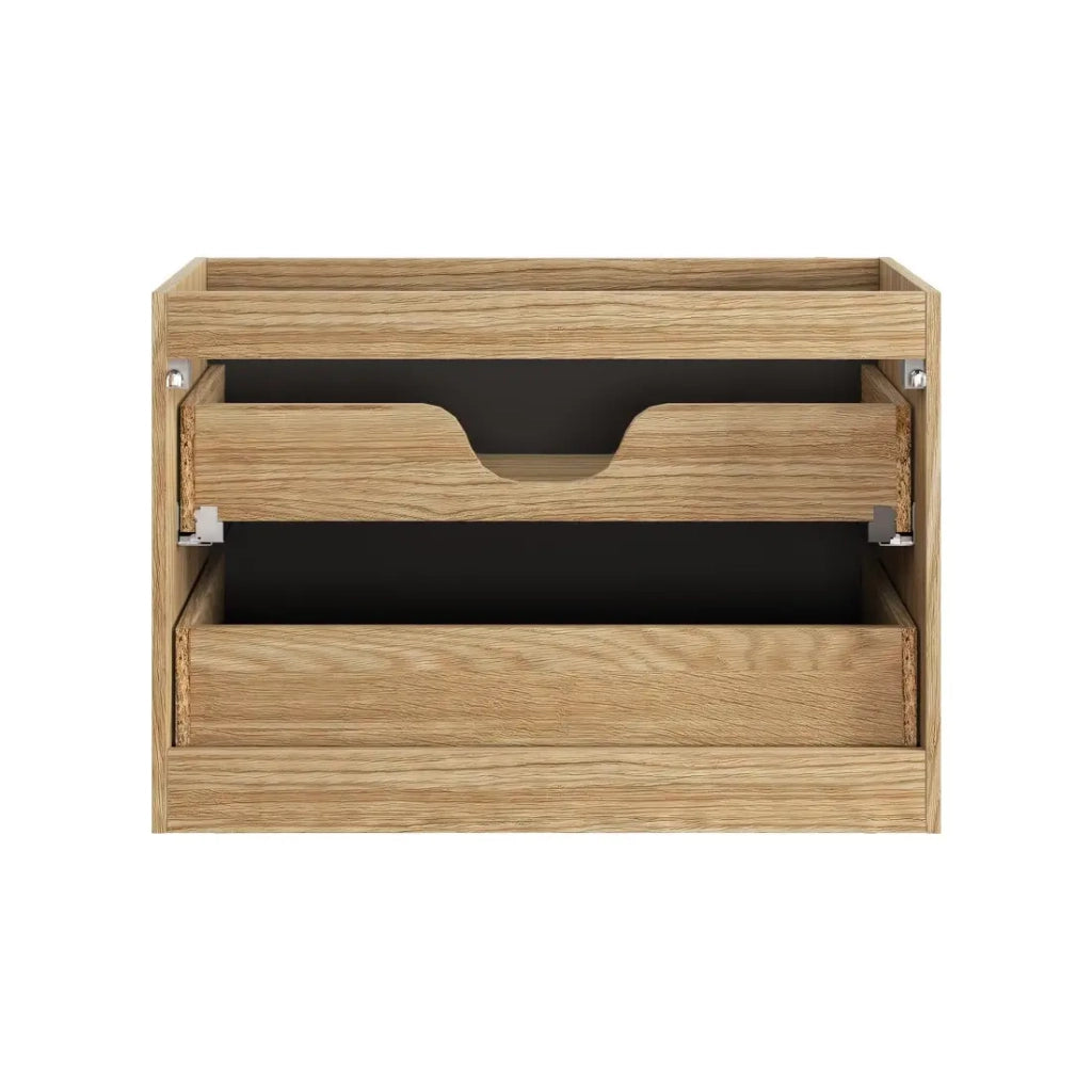 Mobile sottolavabo VELNIA – 2 cassetti – 80 cm – Colori rovere chiaro e nero – Da appendere