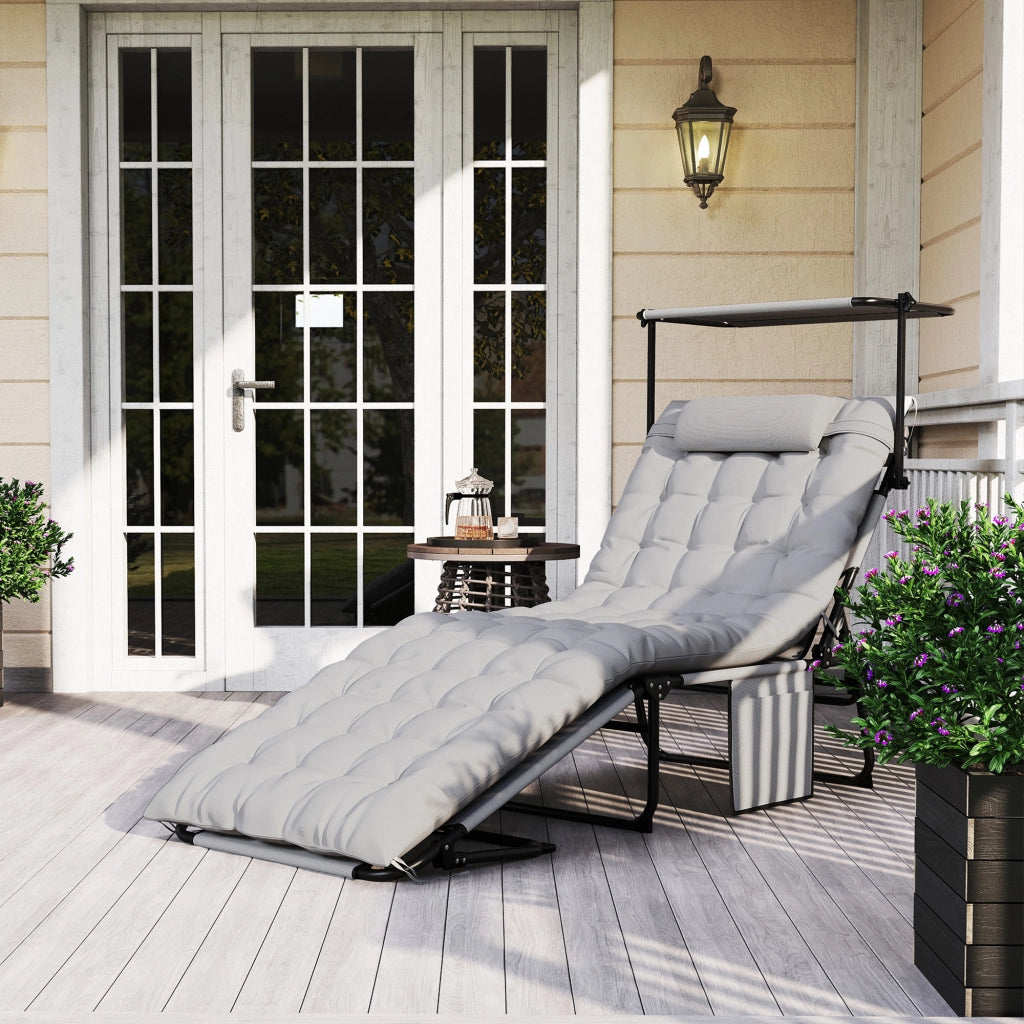 Lettino da giardino pieghevole con tetto e materasso ¨C zephmum ¨C Grigio chiaro
