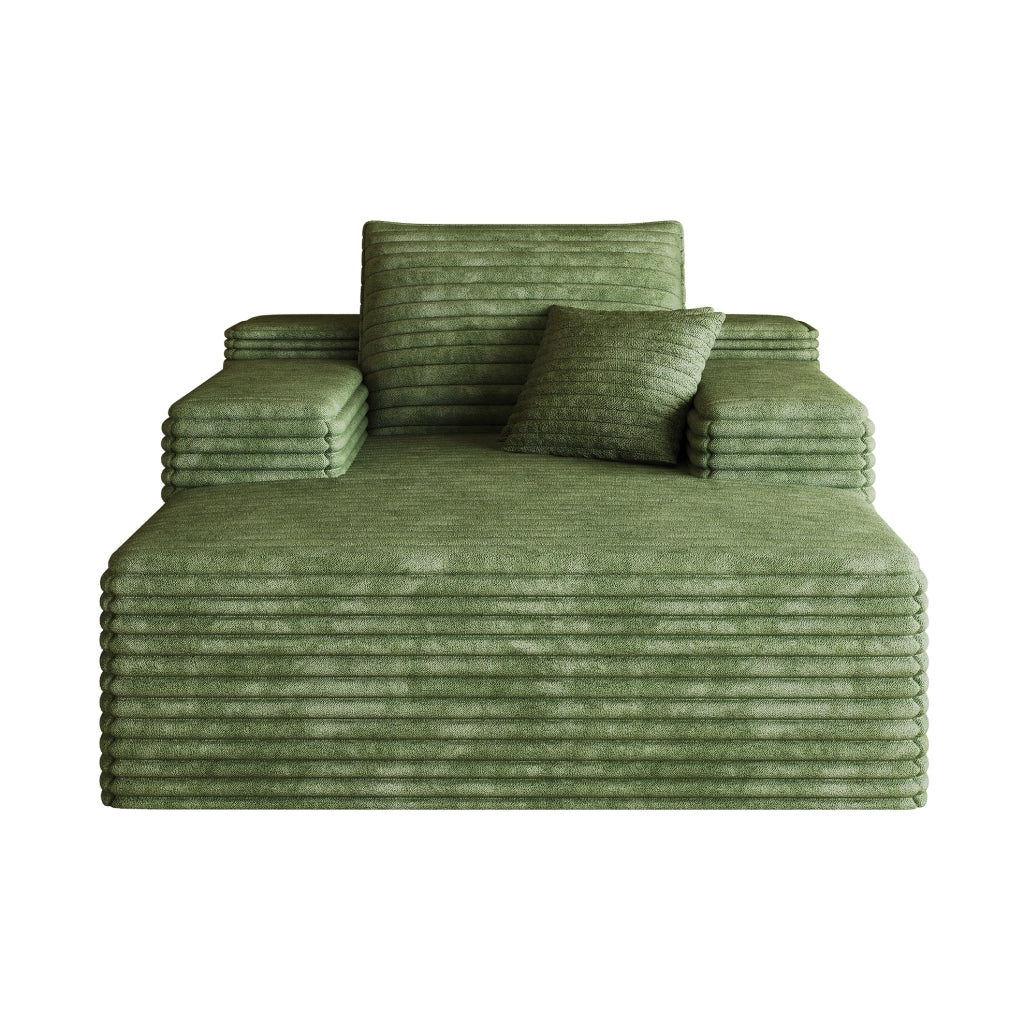 Divano chaise longue in velluto a coste verde con schiuma ad alta elasticità