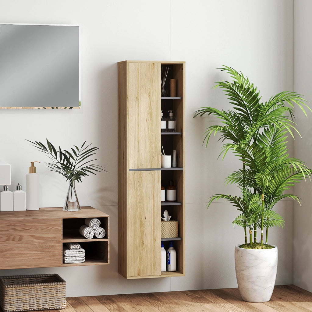 Colonna bagno a parete con ante e ripiani ¨C Xylo ¨C Legno naturale 40x24x141,5 cm