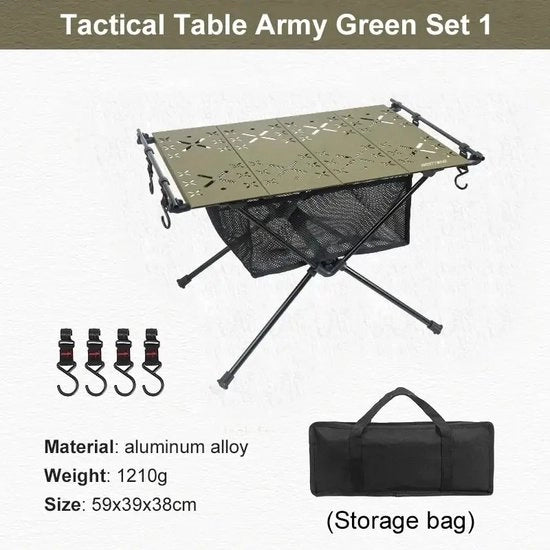 Tavolo da Campeggio Inclinabile - 59x39x38 cm - Verde Militare - Inclinabile