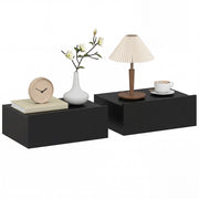 Set di 2 Comodini Sospesi Moderni con Cassetto in Legno, 40x30x15cm, Nero