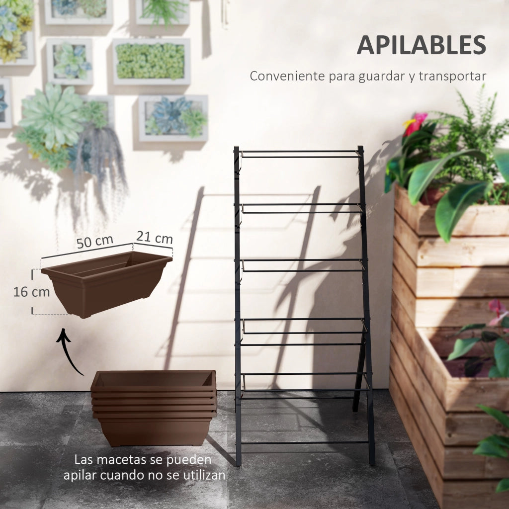 Supporto Piante 5 Livelli con 5 Vasi ¨C zephmum ¨C Nero 55x63x120 cm