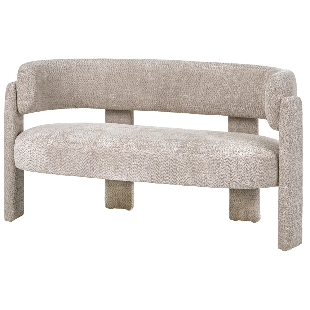 Set da salotto a 4 posti, rivestimento in ciniglia di poliestere beige chiaro, sedute moderne e comode, schienale ricurvo, stile scandinavo