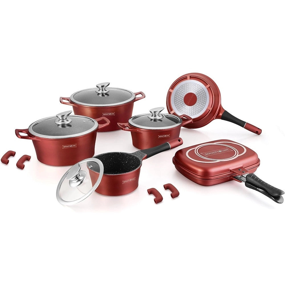 Trade Shop - Set Batteria Di Pentole Padelle Cucina Da 15pz Professionale In Pietra Lavica Antiaderente -
