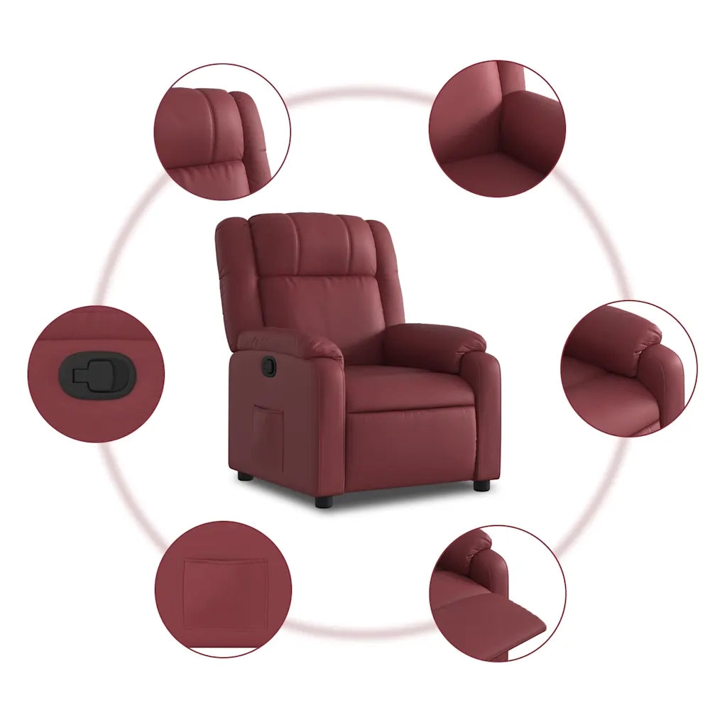 Divano Sedia-Poltrona Reclinabile Rosso Vino in Similpelle 284754