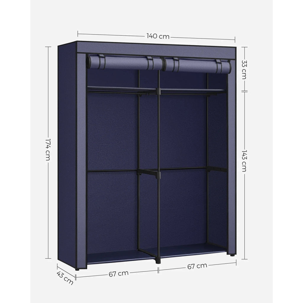 Armadio contenitore e 140 x 43 x 174 cm portatile con barra appendiabiti appendiabiti pieghevole guardaroba camera da letto studio blu 12_0004005